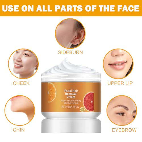 Facial Depilatory Cream, Orange Hair Remover Cream for Upper Lip and Chin for Women Face Hair Remover for Sensitive Skin Gentle and Non-Irritating (2PCS)