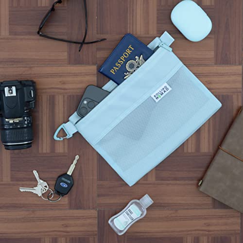 Rolling Nomad 10.2x7.6x0.4 Waterproof Travel Pouches, Light Blue Medium Mesh Zipper Pouch for Travel, Pencil, Toiletry Bags, Cosmetics, Organizer, Luggage