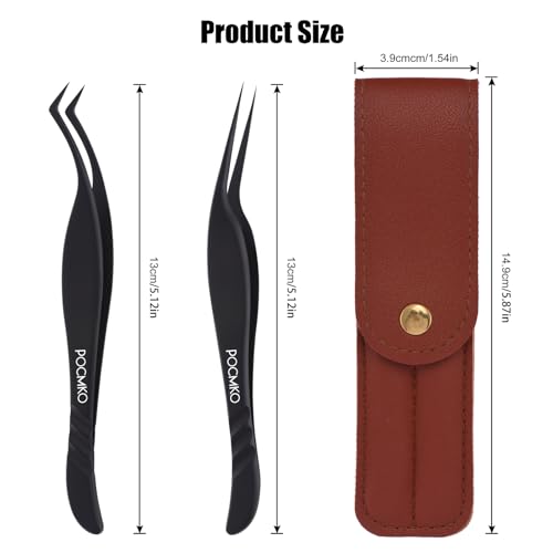 Lash Extension Tweezers, Professional Fiber Tip Lash Tweezer Set for Classic & Volume Lashes, High Precision Eyelash Tweezers Kit? Black Set of 2, Ideal for Lashes Artists