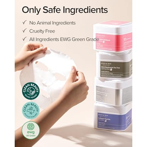 Mary&May Collagen Peptide Vital Mask (30 Sheets) ? Pull-Out Case with Hydrolyzed Collagen & 6 Peptides, Firming & Fine Line Appearance Care, Hydrating Korean Sheet Mask for Mature Skin
