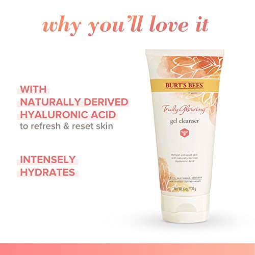 Burt's Bees Truly Glowing Refreshing Gel Cleanser With Hyaluronic Acid, 6 Fluid Ounces