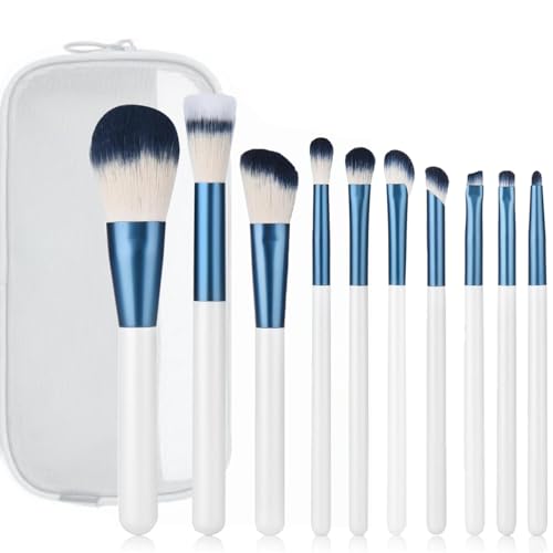 Makeup Brushes 10pcs Make Up Brush Set Premium Synthetic Foundation Concealers Eye Shadows Makeup Brush Kit Make Up Tool with a Triangle Powder Puff & Travel Bag