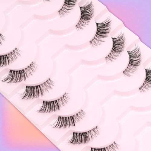 False Eyelashes Half Lashes 4/3 Corner Eyelashes Natural Wispy Lashes D Curl 12mm Reusable Pesta?as Postizas Naturales Cat Eye 10 Pairs Short Fake Lashes Strip Clear Band by EMEDA (01)