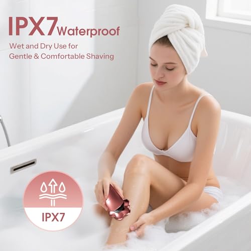 Electric Razors for Women Legs : 5-in-1 Rechargeable Body Shaver, 7D Wet & Dry Bikini Trimmer, IPX7 Waterproof Lady Hair Remover for Face Underarms Pubic, Rose Pink