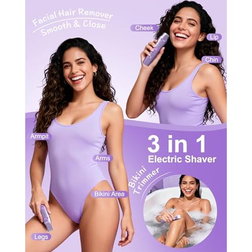 Bikini Trimmer for Women, Electric Razor for Pubic Hair, Women's Foil Shaver,Rechargeable Shaver Removal with Snap-in Ceramic Blades,IP7X Washable Head,Wet and Dry Use,Purple