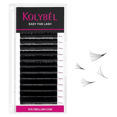 KOLYBEL Easy Fan Lash Extensions 0.05 Thickness Eyelash Extension D Curl 8-15mm Mix Lash Tray Auto Blooming Lash Extension Volume Lashes Extensions Lasting Self Fanning Lashes(0.05-D,8-15mm)
