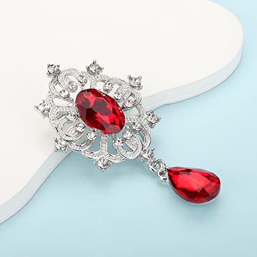 Red Crystal Dangle Drop Small Black Brooch Pin for Unisex Women Men Dress Suit Jewelry