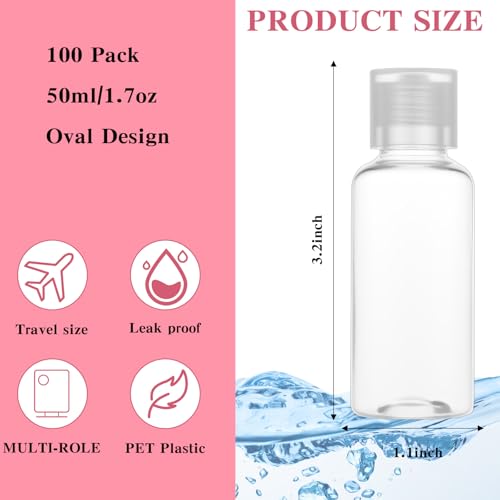 100 Pcs 1 OZ Travel Bottles with Flip Cap - 30 ml Clear Plastic Travel Size Containers, Portable Leak Proof Squeeze Bottles Refillable Empty Cosmetic Containers for Liquid Shampoo Lotion, Clear