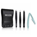 MGER Tweezers Set - Professional Stainless Steel Tweezers for Eyebrows - Great Precision for Facial Hair, Splinter and Ingrown Hair Removal