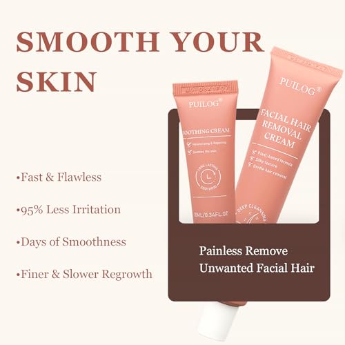 Facial Hair Removal Cream Kit for Women Face Sensitive Skin with Calm Cream, Painless Facial Depilatory Cream for Face Chin Lip Fuzz, 4 Mins Hair Remover At Home, 2.37 fl.oz w/Spatula