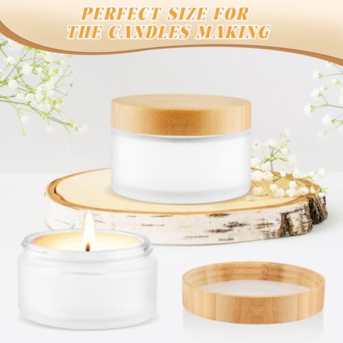 4 Pack 200ml/6.8 oz Glass Jars,Refillable Round Wide-mouth Jars Pot with Bamboo Lids,Empty Cosmetic Storage Containers for Lotion,Spice,Powder,Body Butter,Moisturiser,Cream,Candle Making (Frosted)