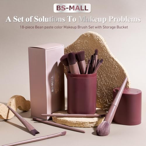 BS-MALL Makeup Brush Set 18 Pcs Premium Synthetic Foundation Powder Concealers Eye shadows Blush Makeup Brushes with black case (D-Brown)