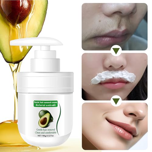 Facial Depilatory Cream, Avocado Facial Hair Removal Cream for Women for Upper Lip and Chin, Moisturizing Facial Hair Remover for Body Sensitive Skin, Gentle and Non-irritating 3.52 FL.OZ