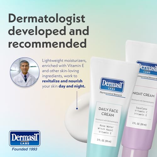 Dermasil Face Moisturizer Variety 2-Pack ? Daily Face Cream with Witch Hazel and Rose Water + Night Cream with Vitamin C and Squalane, 2 Oz Ea