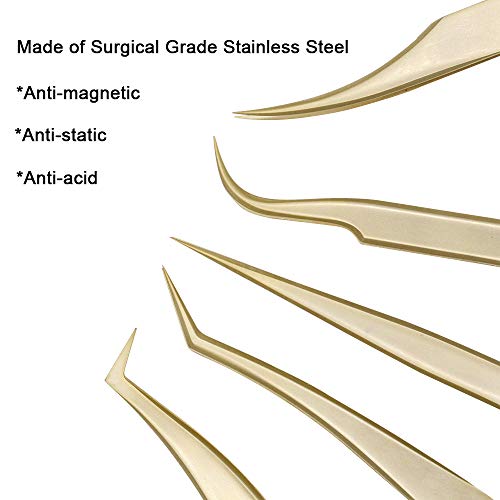 Ms.Queen Eyelash Extension Tweezers-Precision Tweezers for 2D-6D Volume&Individual False Lashes Extensions-Golden-L-Shaped Tweezers