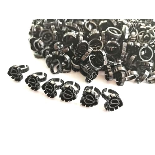 Black Glue Rings for Eyelash Extension,300PCS Smart Eyelash Glue Rings,Disposable Eyelash Glue Holder flower Glue Cups Rings, Heart Lash Rings Lash Glue Holder False Eyelashes Lash Extension Supplies