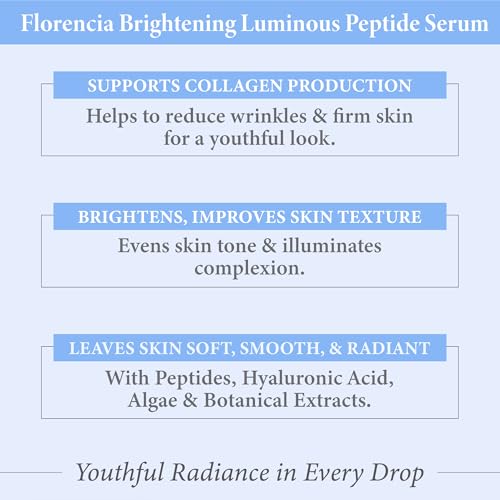 Florencia Brightening Luminous Peptide Serum - Age-Defying Face Serum with Peptides, Sodium Hyaluronate & Organic Botanicals ? Helps to Reduce Wrinkles, Illuminate Complexion, 1 Oz