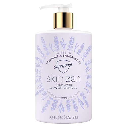 Safeguard Liquid Hand Soap, Skin Zen, Washes Away 99% Bacteria, Made with Natural Moisturizers & 2X Skin Conditioners, Safeguarding Families, PH Balanced Formula, Lavender & Sandalwood Scent, 16 oz