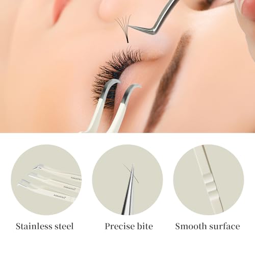 Lash Tweezers for Eyelash Extensions,Stainless Steel Lash Extension Tweezers for Easy Application and Removal-W05