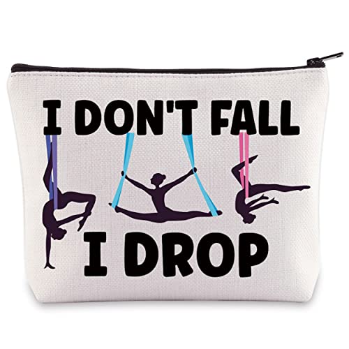 BWWKTOP Aerialist Cosmetic Makeup Bag Aerial Yoga Gifts I Don't Fall I Drop Aerial Dancer Makeup Zipper Pouch Bag Aerial Silk Gifts (I Don't Fall)