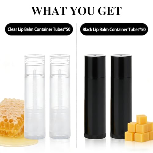 100 Pcs Empty Lip Balm Tubes Bulk Round with Caps, Twist-up Empty Plastic Chapstick Containers for DIY Lipstick Homemade, 5g, BPA Free, Clear and Black
