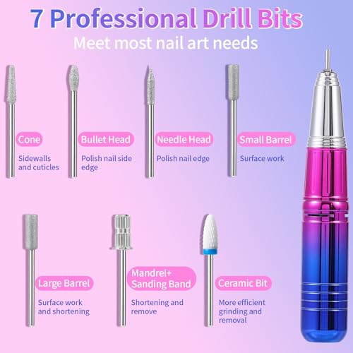 Electric Nail Drill Professional - 45000 RPM Cordless Nail Drill with Rechargeable Stand, Electric Nail File with Nail Lamp, Portable Nail Drills for Acrylic Gel Polishing Removing, Home & Salon Use