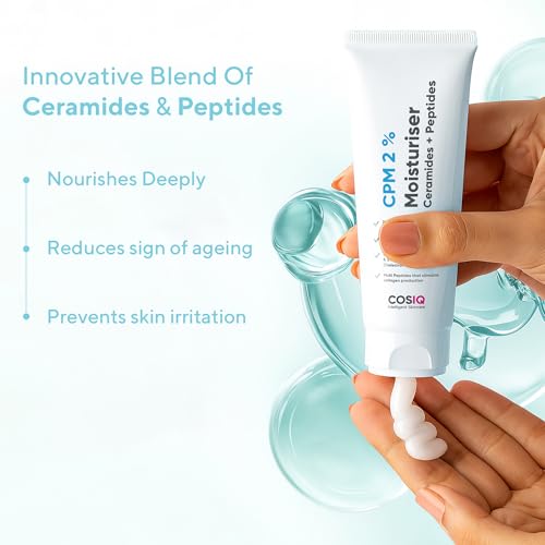 COS-IQ CPM 2% Ceramides Moisturizer with Peptides for Intense Moisturizing and Skin Strengthening | Barrier Repair Cream | For Oily, Dry, Normal & Sensitive Skin | 100ml