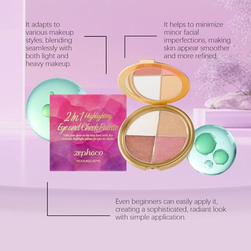 Eye & Cheek Palette - Eyeshadow and Highlighter Makeup, Eye Shadow Palettes Multifunctional Makeup Palettes Contour Kit,Shimmer Glow Face Highlighter Palette for Women Face,Natural Glow Contour Powder