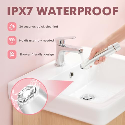 Bikini Trimmer for Women, 2-in-1 Painless Electric Razor for Body and Pubic Hair, IPX7 Waterproof Shaver with Dual Heads - Rechargeable Lady Trimmer for Bikini, Underarm, and Leg (White)