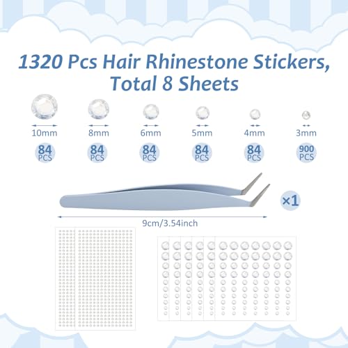 1320 Pcs Hair Gems, Self Adhesive Glitter Hair Jewels, Face Jewels Stickers for Makeup,Crafts, Home Decor Scrapbooking DIY, Face Rhinestones Stick on