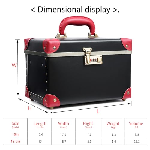 urecity Portable Retro Leather Makeup Train Case Cosmetic Organizer Case Leather Storage Box with Combination Lock (12.5", Red Crocodile)