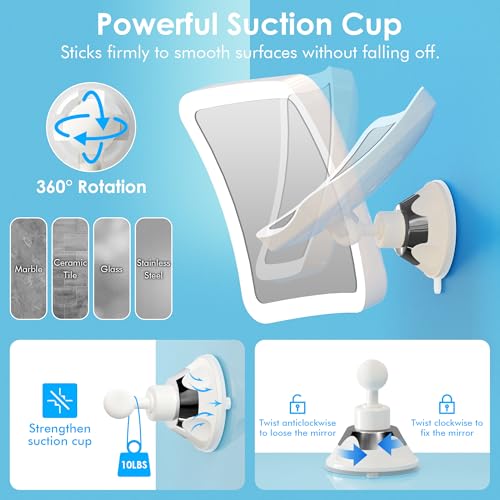 10X Magnifying Lighted Makeup Mirror with Lights,Daylight LED Vanity Mirror, Rechargeable,Compact, Cordless, Locking Suction Mirror, 360 Rotation, 7" Portable Illuminated Bathroom Mirror