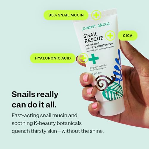 Peach Slices - Snail Rescue All-in-One Oil Free Moisturizer (2.82 oz) - 95% Snail Mucin Concentrate - Weightless - Birch Juice, Hyaluronic Acid & Cica - Vegan, Cruelty Free, Korean Skin Care & Beauty