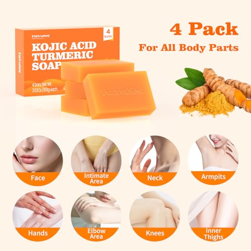 Turmeric Soap Bar Dark Spot Kojic Acid soap Remover for face and body Even Skin Tone, Moisturizing & Nourishing Natural Ingredients£¨4Pack£©