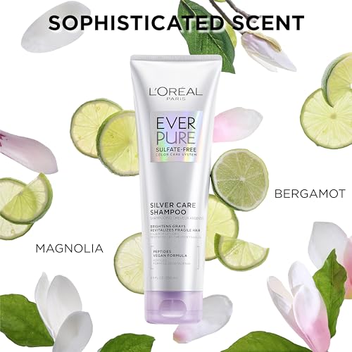 L'Oreal Paris EverPure Silver Care Sulfate Free Shampoo and Conditioner Set, Nourishing Vegan Formula with Peptides for Brightening Gray Hair, 1 Kit