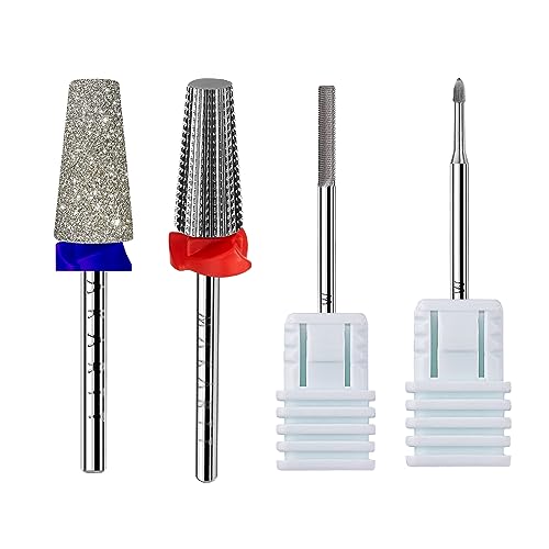 Makartt Tapered Barrel Carbide Diamond Sanding Buffer Bit Bundle 5 in 1 Tungsten Carbide Nail Drill Bit, Safety Cuticle Buffer Bit, Under Nail Cleaner Bit