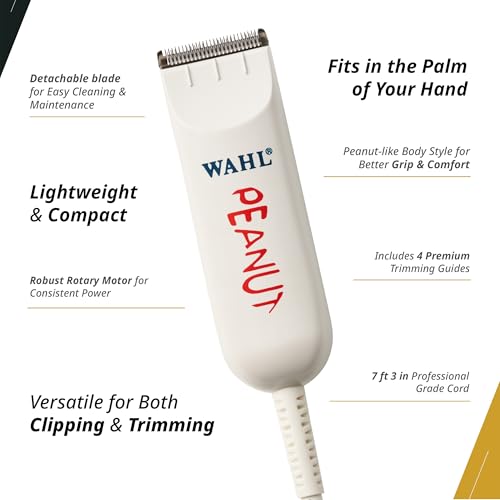 Wahl Professional Peanut Corded Trimmer - Compact, Lightweight Powerful Rotary Motor Grooming Tool, with 4 Trimming Guides and Accessories
