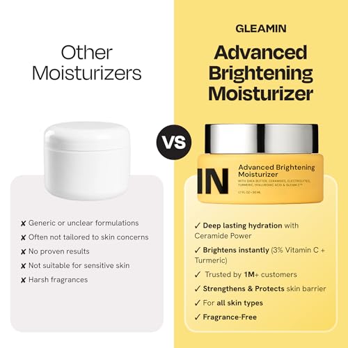 Gleamin Advanced Brightening Moisturizer - Facial Cream with Shea Butter, Vitamin C and Ceramides, Helps Improve the Look of Dark Spots, Uneven Tone & Deep Hydration, Fragrance Free - 1.7 fl oz