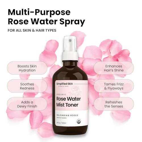 Rose Water Spray for Face & Hair ? Pure USDA Organic Rosewater Toner ? Refreshing Mist for Skin Care, Makeup & Locs ? Natural Rose Scent, 4 Oz (3 Pack)