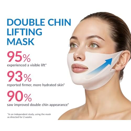 Stylia MaxiLift V-Line Lifting Collagen Face Mask - Double Chin Strap - Jawline Shaper - Neck Firming and Tightening Mask with Hyaluronic Acid & Aloe Vera - Chin Strap for Sleeping (10PC)