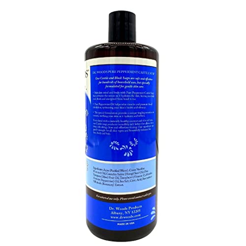 Dr. Woods Peppermint Liquid Castile Soap - Castile Soap with Pure Peppermint Oil, Body Wash for Men and Women, Contains Olive Oil, Natural Cleanser for Face, Hands, and Body - 32 Fl Oz, Pack of 3