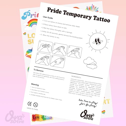 Pride Temporary Tattoos 56 Glitter Styles Rainbow Temporary Tattoos for Pride Equality Parades and Celebrations