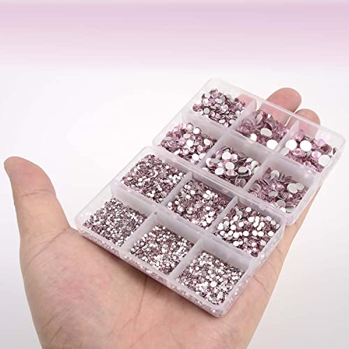 NCB 8000pcs Non Hotfix Rhinestones 10 Sizes Flatback Crystal Glass Rhinestones with Tweezers and Picking Pen for Nail Art Clothes Bags Phone Decorations Crafts DIY (022 Lt. Rose Mix SS3-SS30)