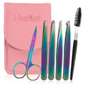 6-Piece Precision Eyebrow Tweezers for Women & Men - Professional Eyebrow & Facial Hair Grooming Kit with 4 Tweezers For Eyebrows, Eyebrow Scissors & Brush - Stainless Steel Tools in Leather Case
