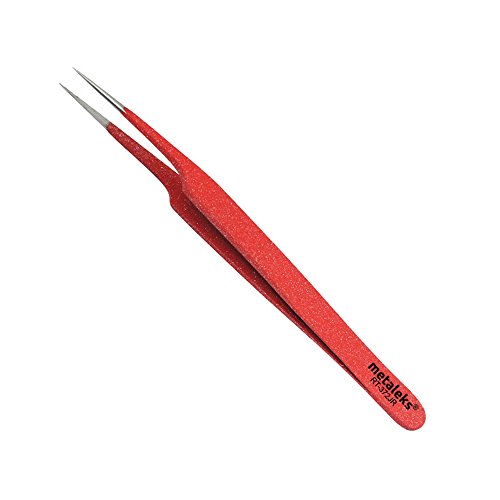 Tweezers for Eyelash Extension Hand Crafted Surgical Stainless Steel Red Metallic Powder Coating. (Oblique Tip)