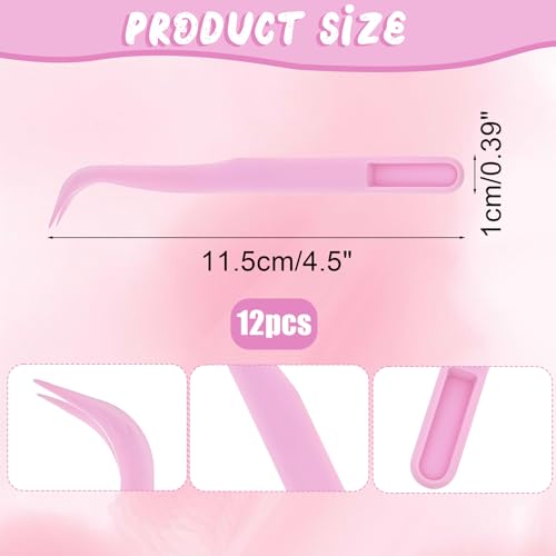Exircy 12 Pcs Plastic Tweezers 4.5 Inch Bent Tweezers Curved Pointed