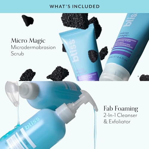 Bliss Micro Magic Microdermabrasion Scrub & Fab Foaming 2-in-1 Cleanser | Exfoliating Face Scrub + Gentle Cleanser Duo for Smooth, Glowing Skin | Pore Refining & Deep Cleansing Skincare Set