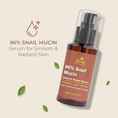 Herbs Healthy Healing Snail Mucin 96% Essence ? Korean Hydrating Face Serum (3.38 fl oz) ? Nourishing Skincare for Fine Lines, Uneven Tone & Dehydrated Skin ? Lightweight, Fast-Absorbing Formula