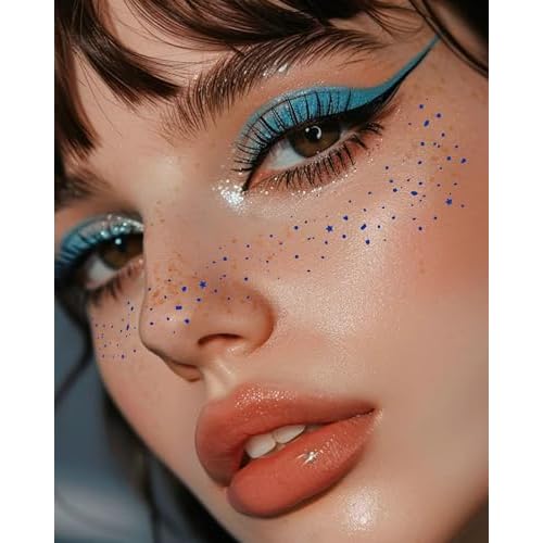 Blue Face Glitter - Waterproof and Long-Lasting Body Glitter Makeup Patches, Sparkle Rave Accessories for Festivals and Parties (Blue - 8 Sheets)
