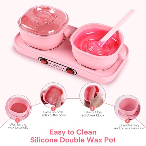 Silicone Wax Warmer for Hair Removal, Yofuly Double Women Waxing Kit with Two Sticks, Home Salon Hot Wax Pot Heater Machine for Body, Leg, Arms, Bikini, Eyebrow
